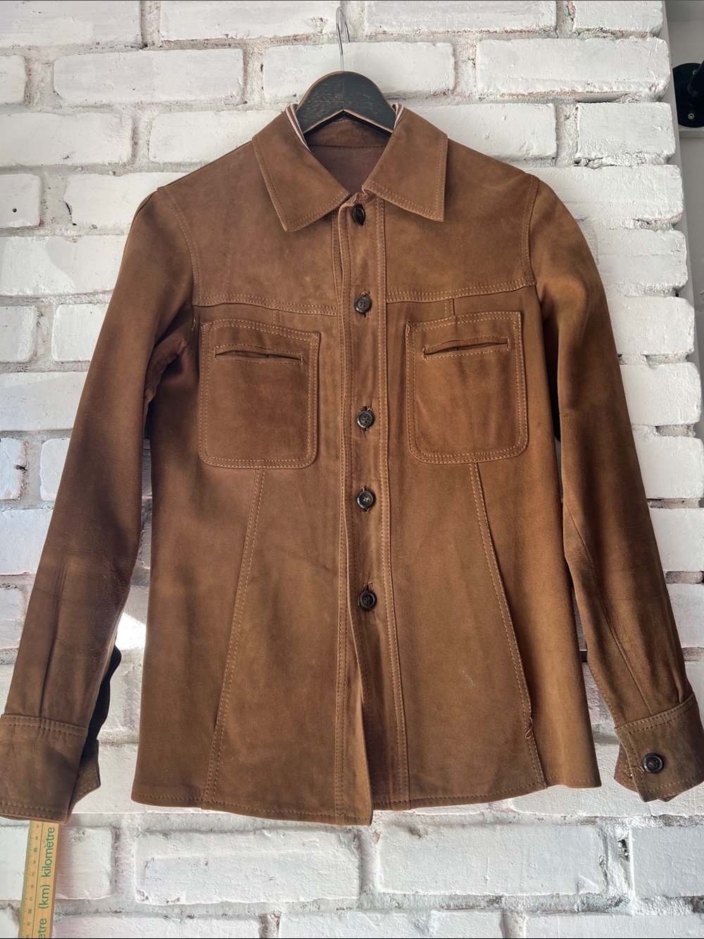 Men's Brown Suede Shirt Jacket made in Spain hand made 1970s